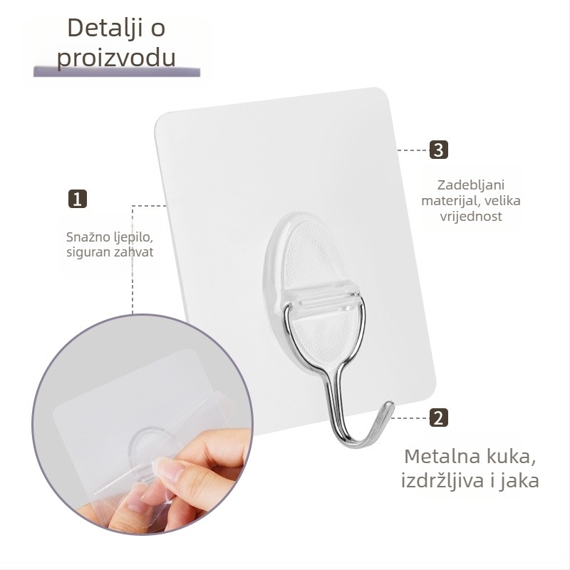 Zhenxin prozirna ljepljiva kuka, bez bušenja, snažan držač 3–5 kg, za vrata i kupaonicu, PVC, set 2 kom