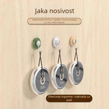 Okretni vakuumski kuka za ljepilo bez bušenja, za hladnjak, drvena vrata ili pločice; nosivost 3–5 kg