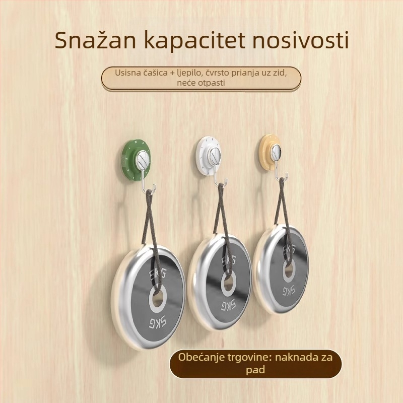 Okretni vakuumski kuka za ljepilo bez bušenja, za hladnjak, drvena vrata ili pločice; nosivost 3–5 kg