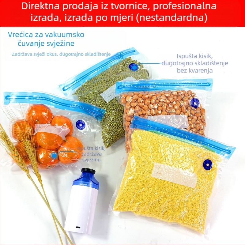Vakuumske vrećice za pohranu hrane s ekstrakcijom zraka — kompresijske vrećice za kućnu upotrebu, PA+PE materijal