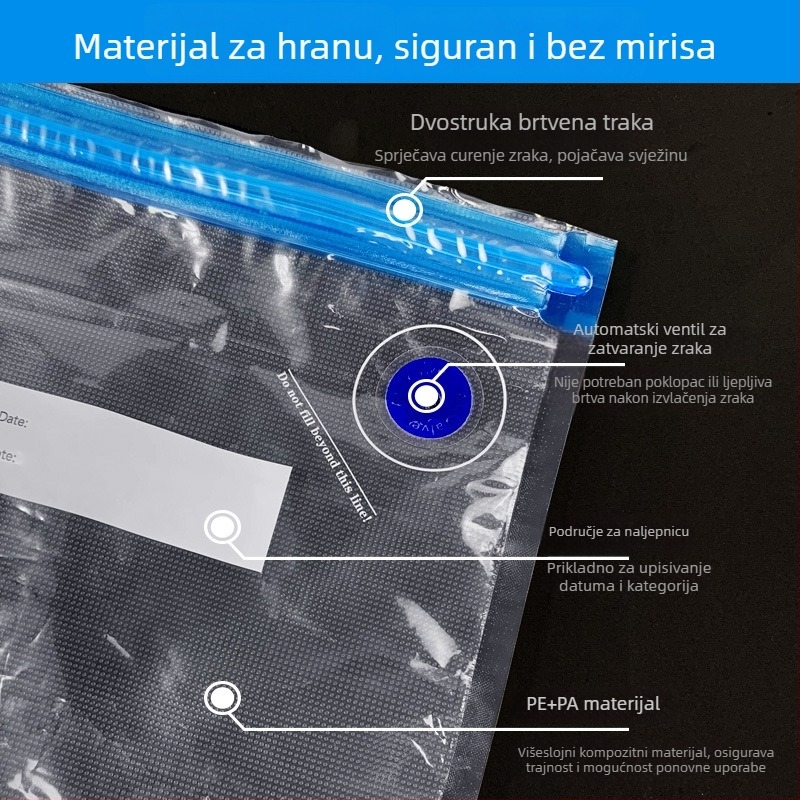 Vakuumske vrećice za pohranu hrane s ekstrakcijom zraka — kompresijske vrećice za kućnu upotrebu, PA+PE materijal