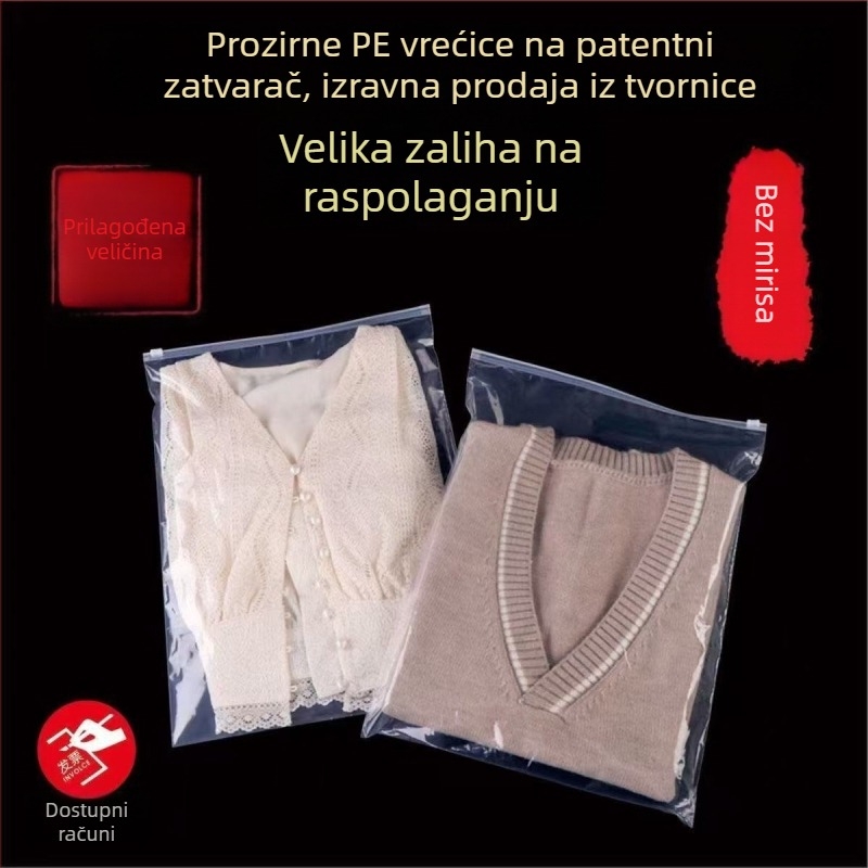Prozirna PE vrećica sa zatvaračem za pakiranje odjeće i pohranu čarapa