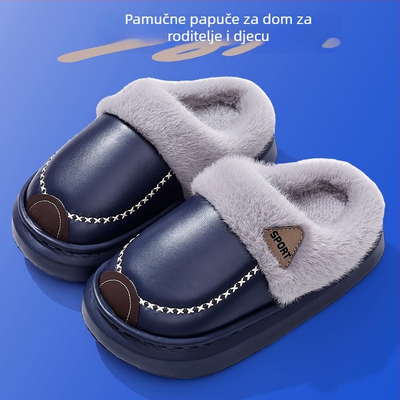 EVA papuče od pamuka za djecu i odrasle, PU koža vodootporna, mekana protiv klizanja, flis podstava, debele, za kućnu zimsku toplinu.