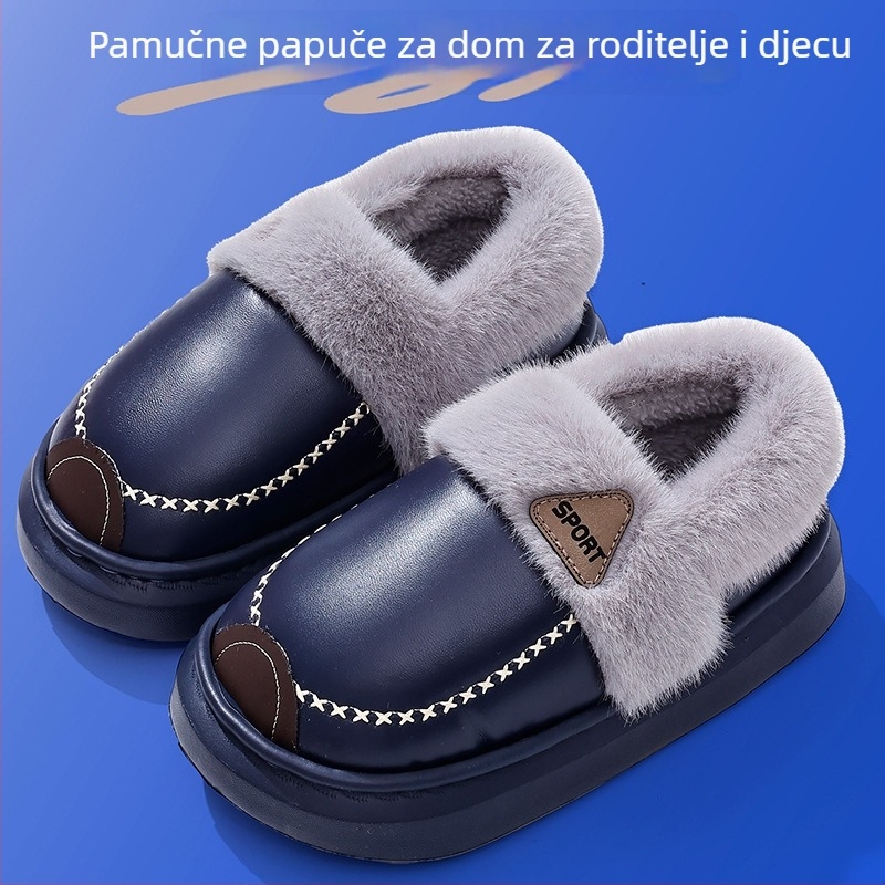 EVA papuče od pamuka za djecu i odrasle, PU koža vodootporna, mekana protiv klizanja, flis podstava, debele, za kućnu zimsku toplinu.