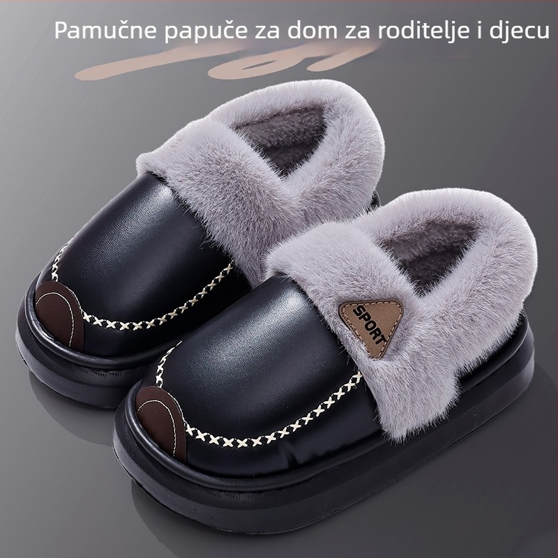 EVA papuče od pamuka za djecu i odrasle, PU koža vodootporna, mekana protiv klizanja, flis podstava, debele, za kućnu zimsku toplinu.