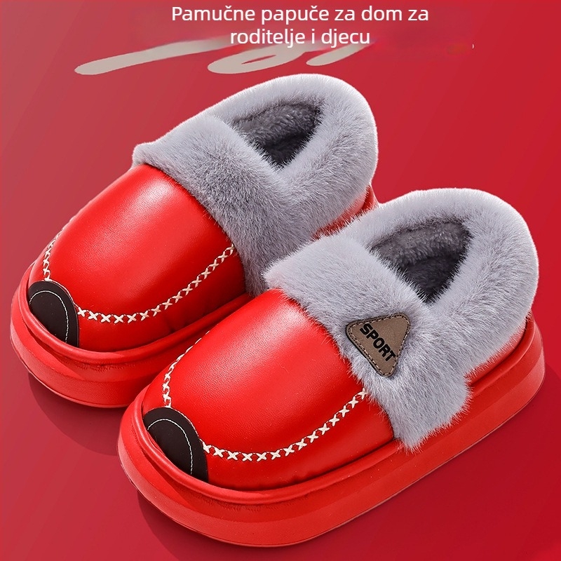 EVA papuče od pamuka za djecu i odrasle, PU koža vodootporna, mekana protiv klizanja, flis podstava, debele, za kućnu zimsku toplinu.