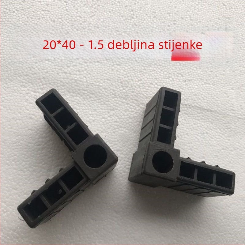 Pravokutni spoj za kvadratnu cijev 20×40, kutni nosač za aluminijski okvir vrata i prozora s plastičnim umetkom