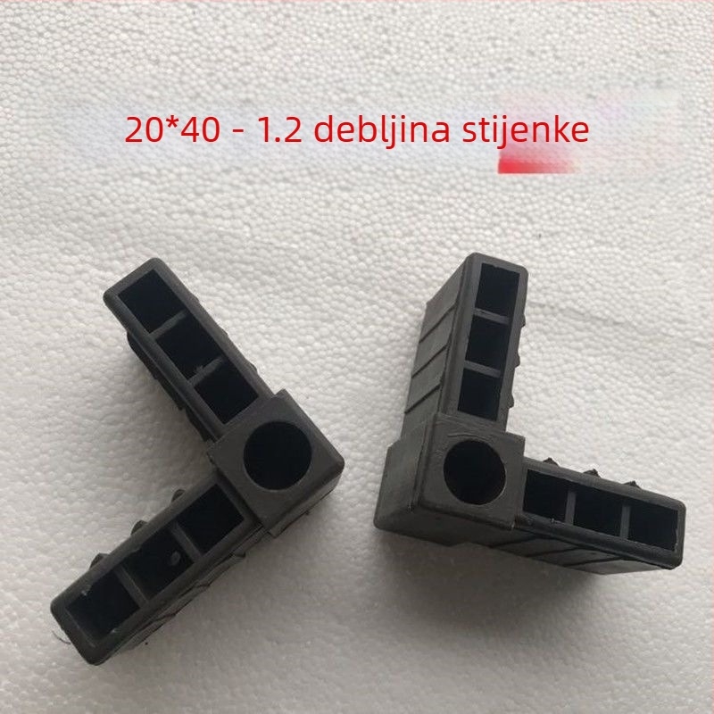 Pravokutni spoj za kvadratnu cijev 20×40, kutni nosač za aluminijski okvir vrata i prozora s plastičnim umetkom