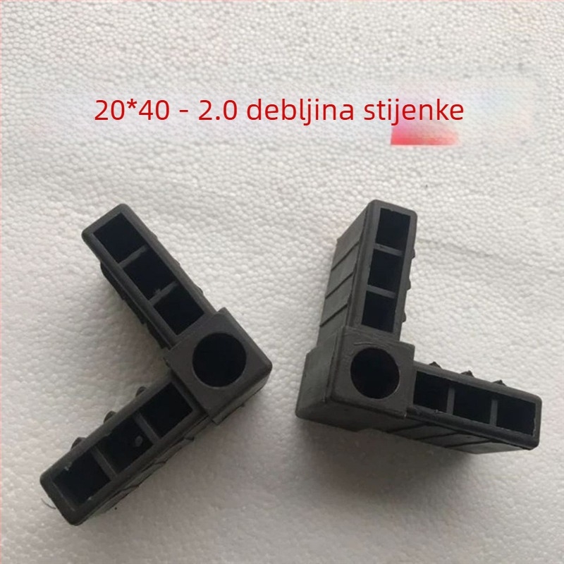 Pravokutni spoj za kvadratnu cijev 20×40, kutni nosač za aluminijski okvir vrata i prozora s plastičnim umetkom