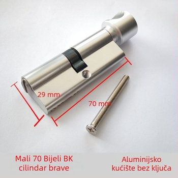 Unutarnji cilindar brave za vrata, univerzalni model, 70 mm, aluminijsko kućište, bez ključa, bakreno jezgro, set pribora za zaključavanje