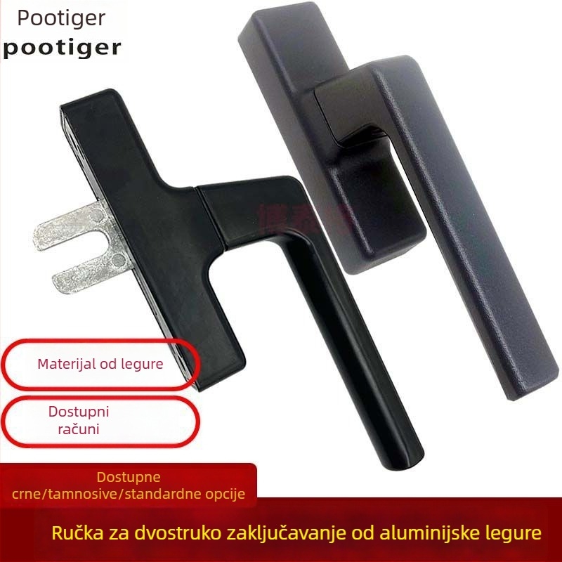 Crna kvaka za prozore od aluminijske legure, potpuno set s brtvama i vijcima