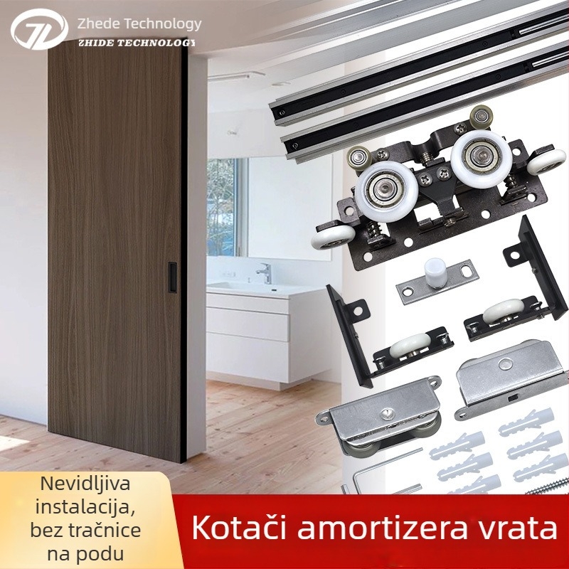 Nevidljivi klizni sustav za vrata — drvena vrata za odvajanje spavaće sobe i kuhinje, kompletan hardver s kolutima