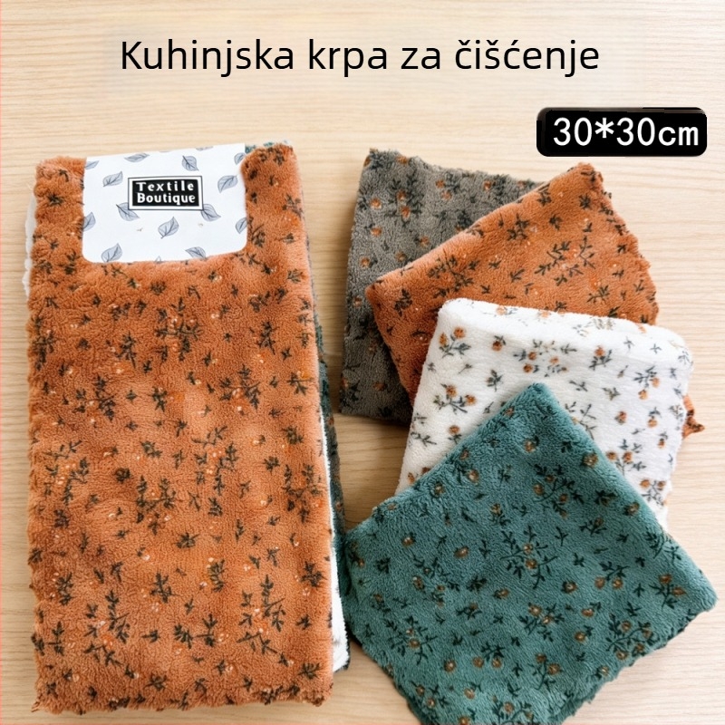 Set od četiri kuhinjske krpe s retro floralnim uzorkom, debeli materijal, kvadratne krpe 30×30 cm za čišćenje površina