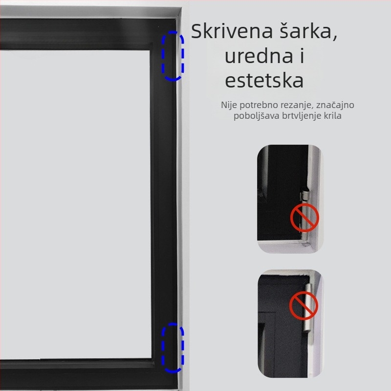 Skriti hardver za aluminijska prozora s toplinskim mostom: unutarnje otvaranje, unutarnje nagibno otvaranje, donje vješanje prozora (bez ručke)