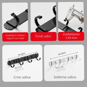 Zidna kuka za odjeću, snažna, do 15 kg, od aluminijske legure, bez bušenja