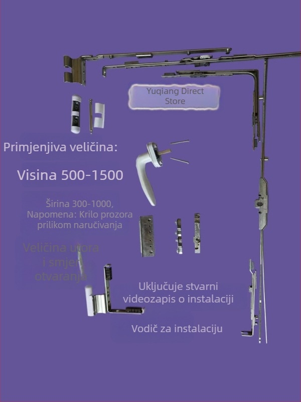 Set hardvera za prilagodbu PVC prozora: iz unutarnjeg otvaranja u unutarnji nagib i u gornje otvaranje, uključujući šarke.