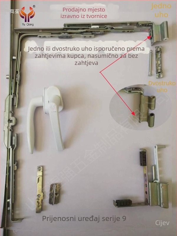 Set hardvera za prilagodbu PVC prozora: iz unutarnjeg otvaranja u unutarnji nagib i u gornje otvaranje, uključujući šarke.