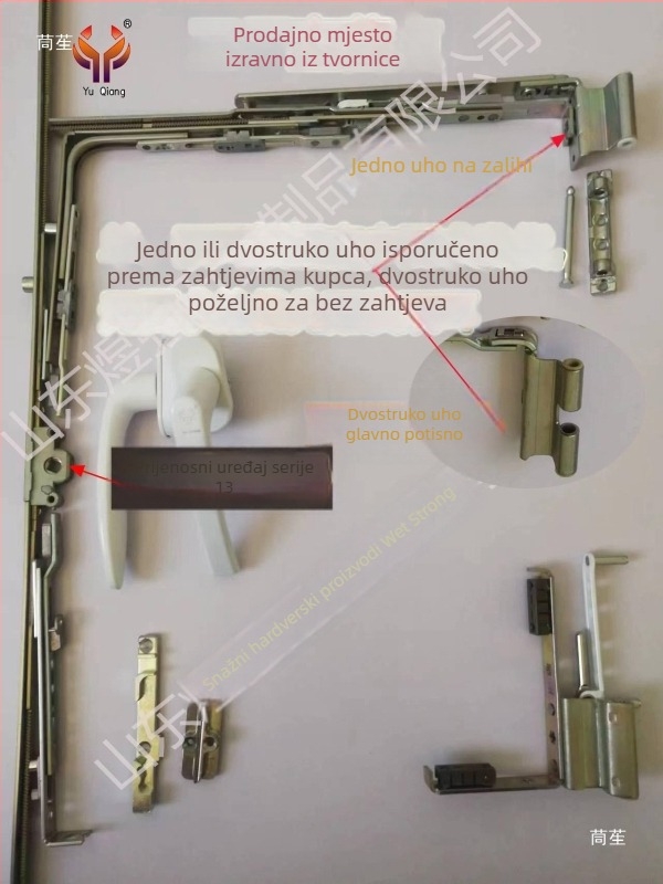 Set hardvera za prilagodbu PVC prozora: iz unutarnjeg otvaranja u unutarnji nagib i u gornje otvaranje, uključujući šarke.