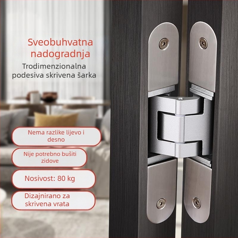 Skriveni šarki za drvena vrata – 180° podesivi, 3D prilagodljivi, za sklopna vrata (unutarnje/vanjske otvaranje)