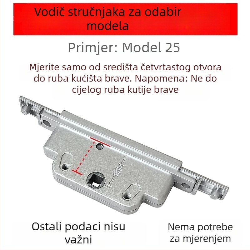 Termalno odvojeni aluminijski profil za vrata i prozore, kućište brave s transmisijskim mehanizmom, nehrđajuće čelično tijelo brave i cilindar, hardverski dodaci