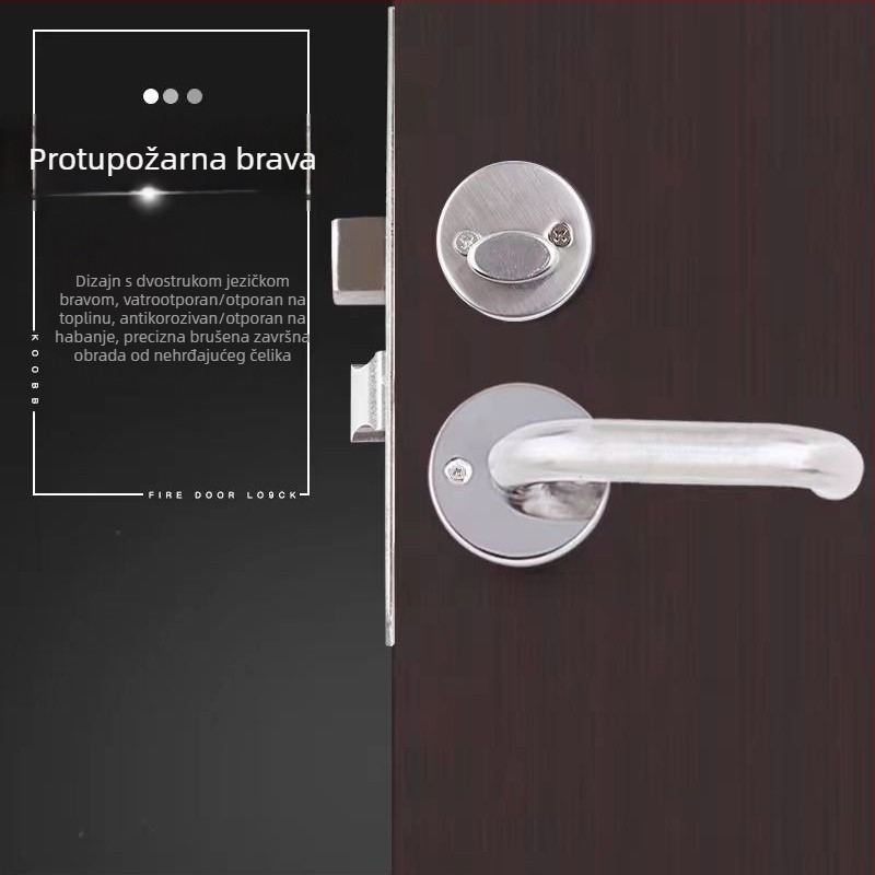 Protupožarna brava za vrata s ručkom od nehrđajućeg čelika i univerzalnim kompletom kućišta brave
