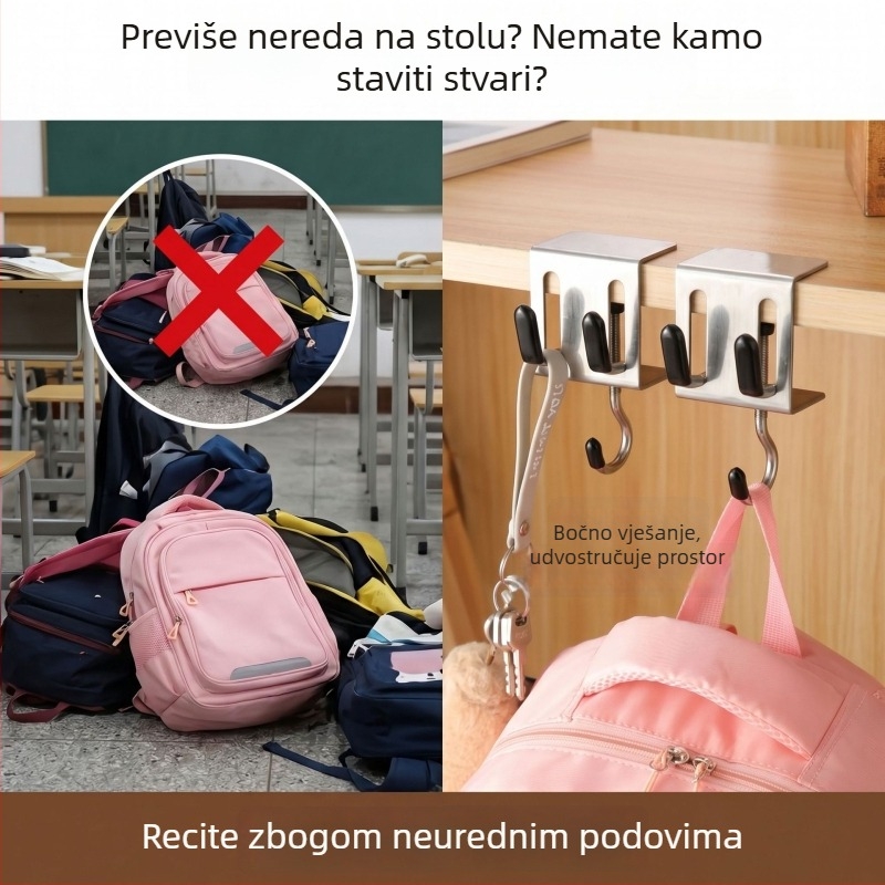 Vješalica za ruksak s tri kuke na rubu stola, odvojiva i podesiva