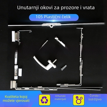 Set hardvera za PVC prozore: šarke, brave i mehanizme za otvaranje prema unutra i gornje viseće prozore