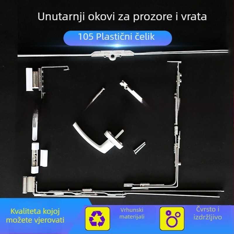 Set hardvera za PVC prozore: šarke, brave i mehanizme za otvaranje prema unutra i gornje viseće prozore