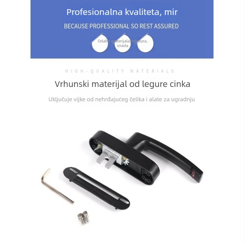 Ručka za prozor od aluminijske legure, unutarnje otvaranje i nagib (tilt‑and‑turn), hardver od cinkove legure