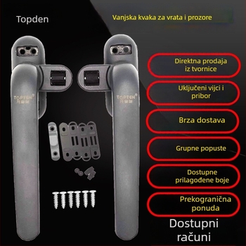Debela valjkasta ručica za prozor od aluminijske legure, pogodna za krilne i klizne prozore, model H006