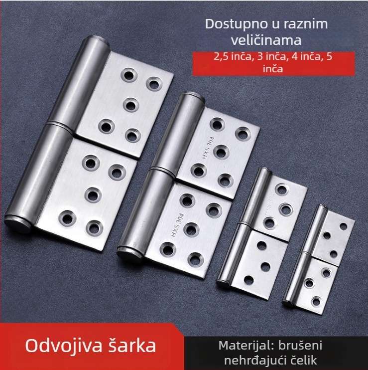 4-inčni nehrđajući čelik tipa zastava za kupaonska vrata, otklonjiva zastavna šarka, vatrootporna