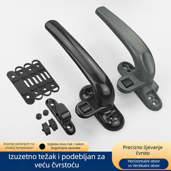 Ručka za prozor i vrata od aluminijske legure s L‑oblikim mehanizmom zaključavanja za prozore s otvaranjem prema unutra/van te za klizna vrata