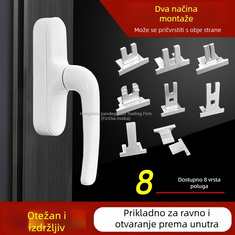 Aluminijska kvaka za vrata i prozore s termalnim prekidom, za unutarnje otvaranje i unutarnje preklapanje; kvaka za prozor s vanjskim otvaranjem