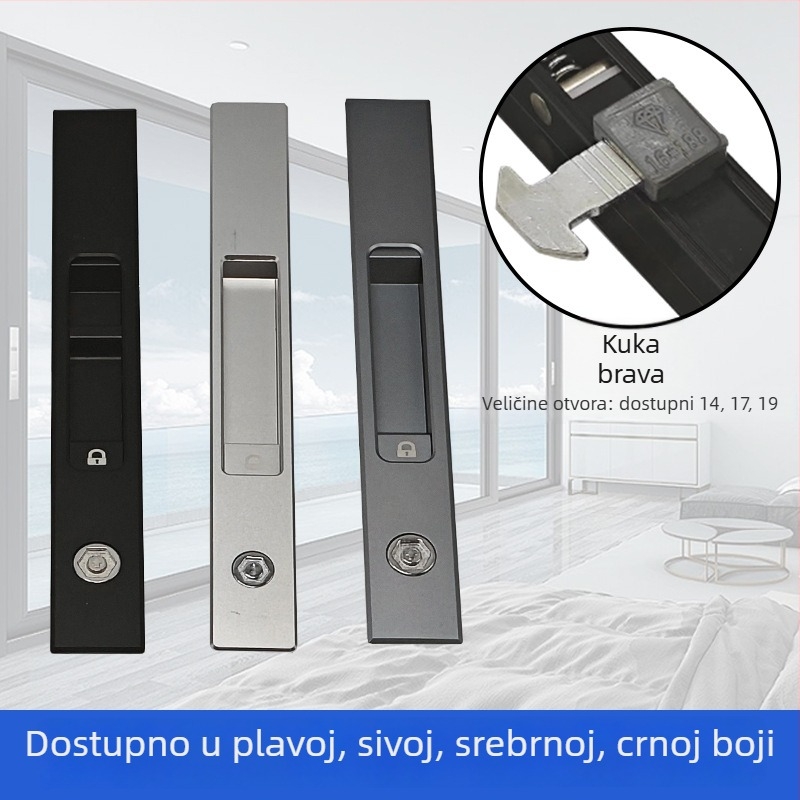 KOLLY zglobno zaključavanje s kukom od aluminijske legure za klizna vrata i prozore, s ključem, otvor 14/17/19, dječja sigurnost za klizni prozor