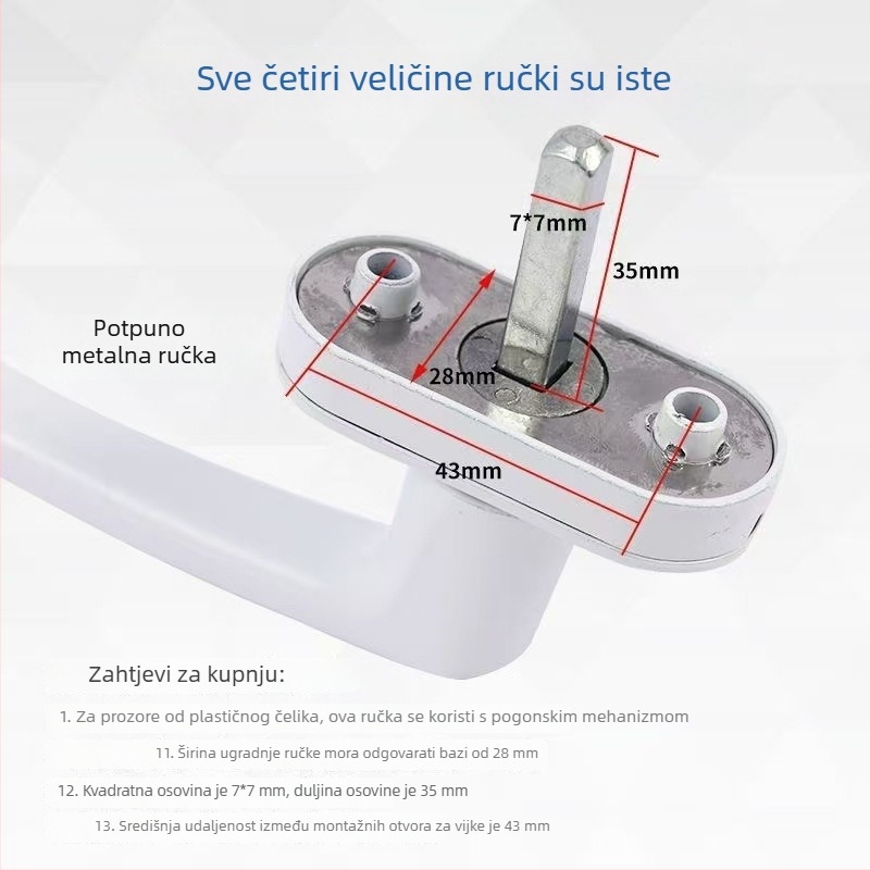 Debela plastično-čelična kvaka za prozore, s dječjim sigurnosnim zaključavanjem i ključem