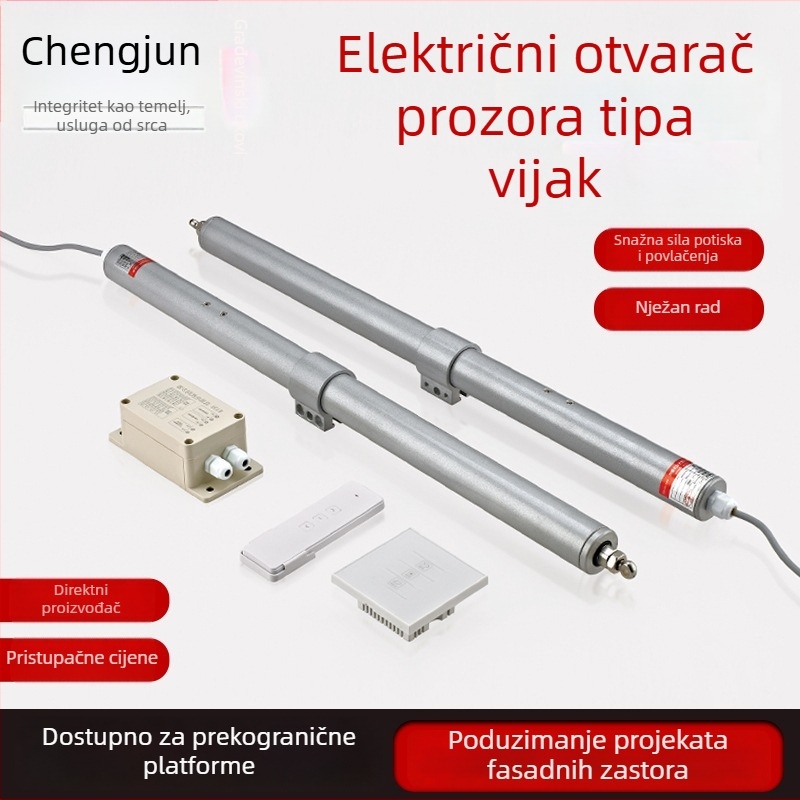 Električni vijčani otvarač prozora s potisnim rodom, požarnom spojnicom i odvodom dima