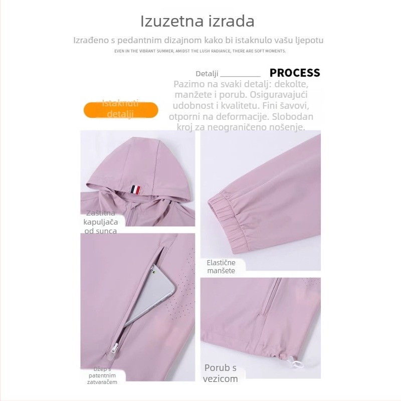 Ljetna lagana kapuljačasta jakna za zaštitu od sunca za muškarce i žene, najlon s teksturom sličnom svili, prozračna, UV zaštita, za aktivnosti na otvorenom