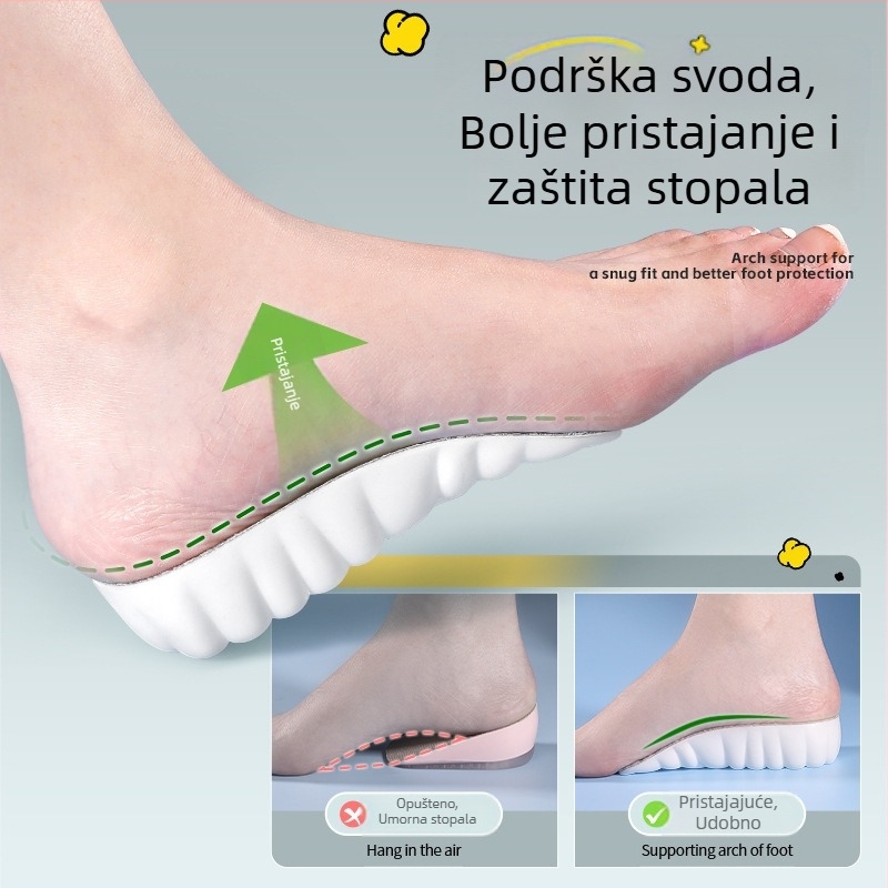 Popcorn povećanje visine uloška s nevidljivom potporom luka, polučelna uloška za čizme Martin, diskretno, udobno za dugo stajanje, unisex