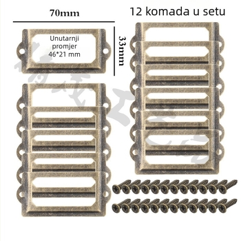 Set od 12 metalnih okvira za etikete i vizitke, dekorativni okviri za ladice, okviri za kutije s poklonima, ručke vrata 70×33 mm