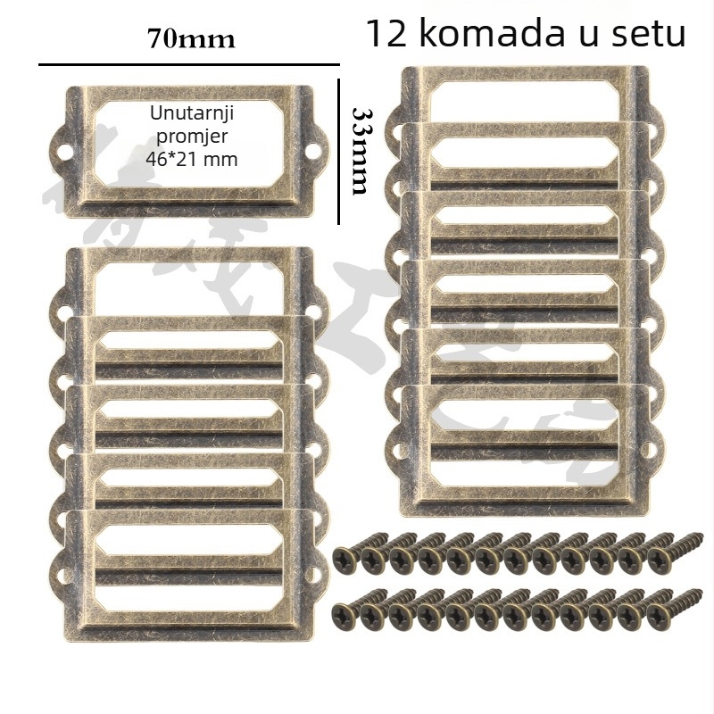 Set od 12 metalnih okvira za etikete i vizitke, dekorativni okviri za ladice, okviri za kutije s poklonima, ručke vrata 70×33 mm