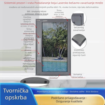 Prozor s dijamantnom mrežom od nehrđajućeg čelika 304, bezšivna zavarena rubna linija, ultra uski rub, otvaranje prema van, visoka prozirnost, samoinstalacija uz zaključavanje