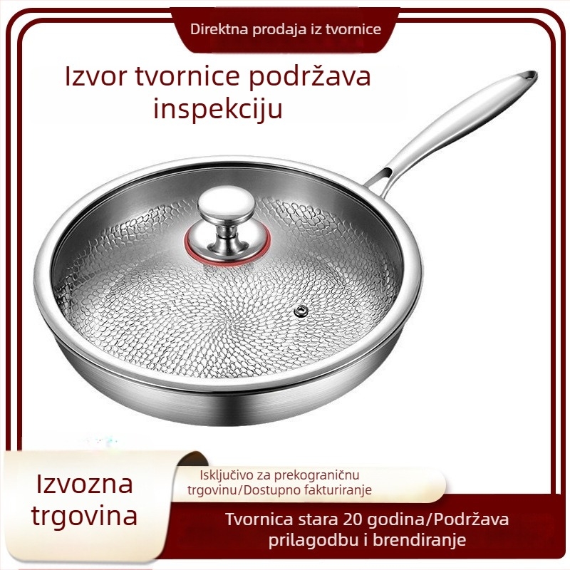 Titanska tava s ravnim dnom, bez premaza, neprijanjajuća, vrhunska, za kućnu upotrebu, debelo dno za steak