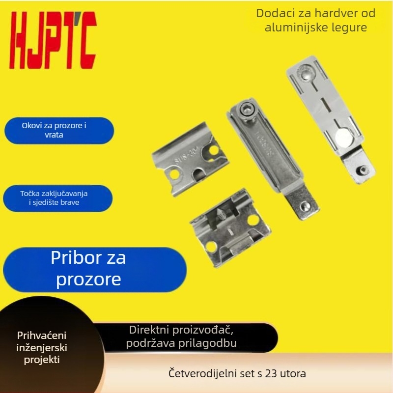 Nerđajući čelični zaključni bod za aluminijske prozore i vrata s termičkim prekidom – držač klizne brave, mrežni prozor, protivprovalni zaključak za otvore, komplet sa 23 utora, četverodjelni set