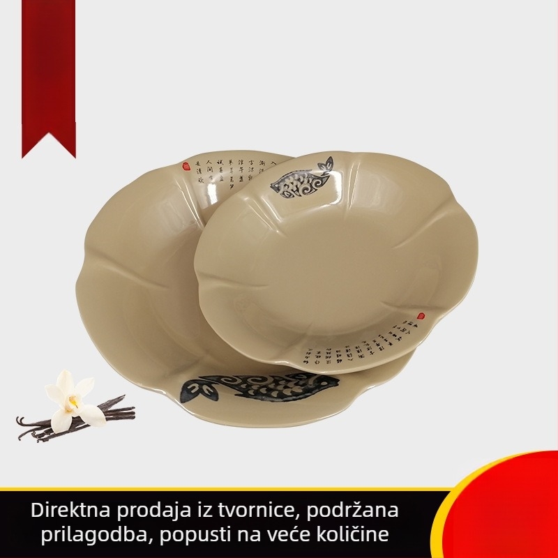 Okrugli tanjur od bone china s dizajnom latice lotosa – jednostavna posuda za stolovanje