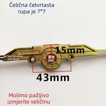 Cinkova legura za unutarnje otvaranje prozora: prijenosna šipka, spojni dio, ručica s blokadom i pribor