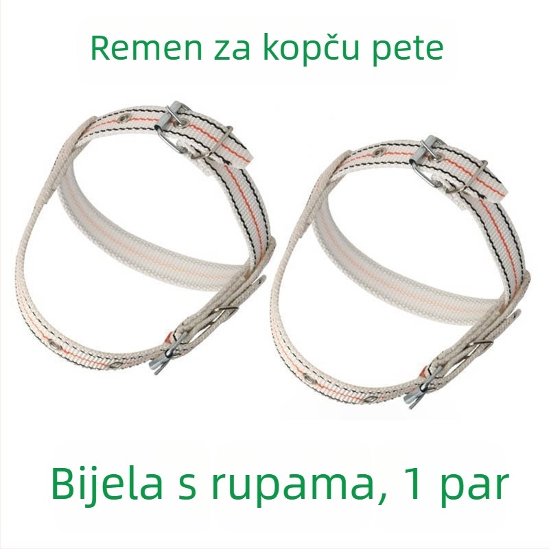 Set za penjanje po stupovima za električare: kaiševi za stopalo s kopčom, trake za penjanje po stupovima, šire i deblje trake za petu, metalne vezice za cipele