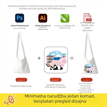 Platnena torba preko ramena – prilagodljiva, velika kapaciteta, za svakodnevnu upotrebu i studente – otisak logotipa
