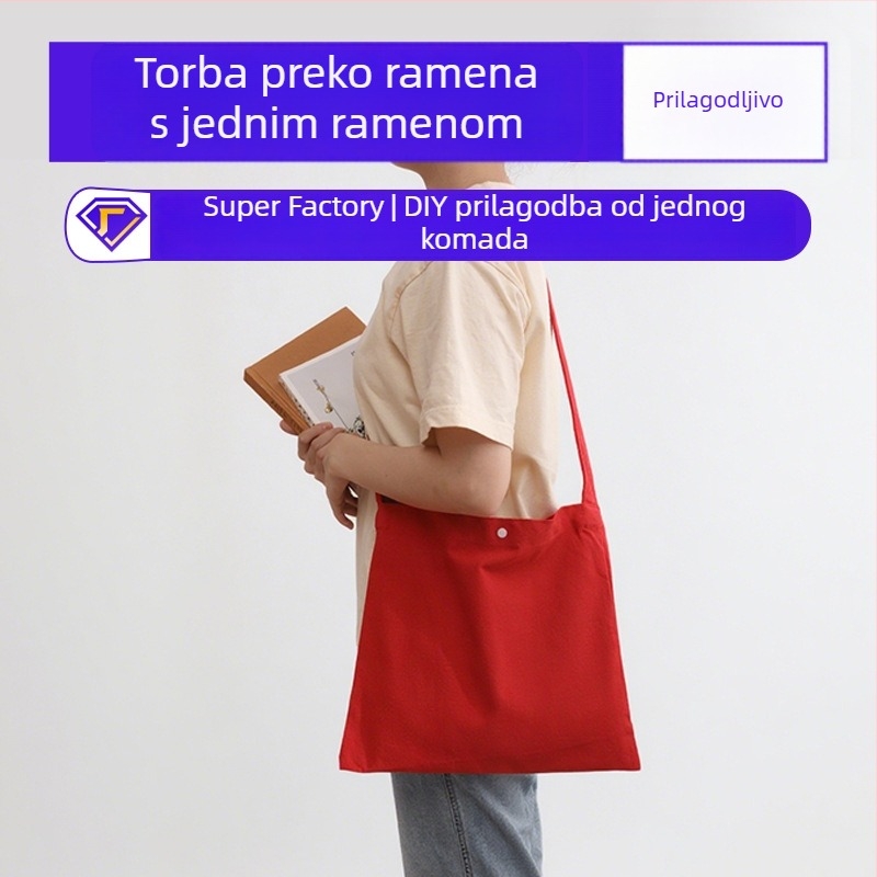 Platnena torba preko ramena – prilagodljiva, velika kapaciteta, za svakodnevnu upotrebu i studente – otisak logotipa