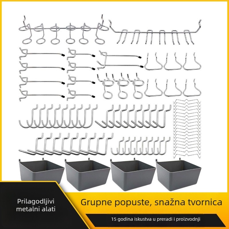 Kuke za perforiranu ploču za pohranu alata, set 80 komada, razmak rupa 2,5 cm, univerzalno vješanje