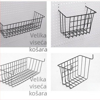 Metalna perforirana ploča s kružnim otvorima, promjer otvora 6 mm, razmak otvora 1,6 cm, dodatna oprema za pohranu i vješalice za police